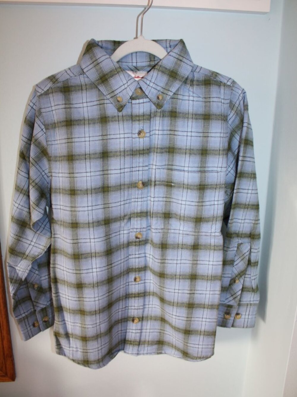 NWT Hanna Andersson Boys Size 8 US 130 EU Blue Green Plaid Flannel Button Shirt